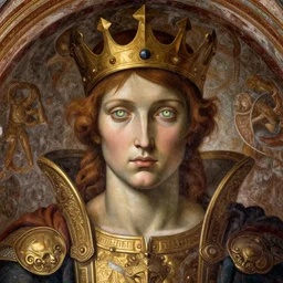 beautiful cyborg king, piercing glowing eyes, intricate, highly detailed, incredible lighting, mural in the style of sandro botticelli, caravaggio, albrecth durer