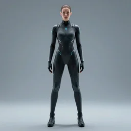 futuristic athlete woman with tracking suit, full body, by james gilleard