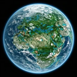A lush planet as seen from space, satellite image.