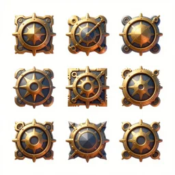 beautiful render of ui designer ， icon design ， the game icon ， steampunk by victo ngai reference sheet white background unreal engine, 8 k hd wallpaperjpeg artifact, blur, artfact