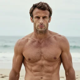 emmanuel macron on the beach, herculean, bulging muscular figure, beautiful gigachad, soft lighting, highly detailed face, sharp focus, artstation, sophie anderson, arnold armitage, loish, thomas kinkade