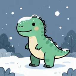 cute drawing of a t-rex standing in a snowstorm
