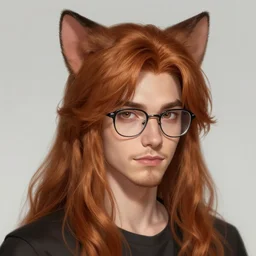a beautiful cute german guy with very long chestnut! hair, with glasses and short stubble! goatee cosplay of a catboy!, cosplay of mewmew, digital painting, concept art, matte, artgerma