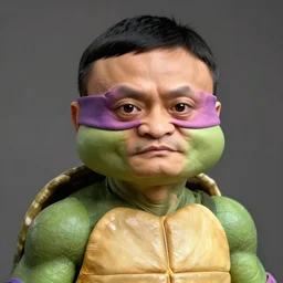 jack ma tiny face enlarge cranium in the body form of crang from teenage mutant ninja turtles photo portrait