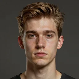tall man in his twenties with brown blond short quiff hair and slightly round facial structure with cleft chin, straight eyebrows and prominent nose, good definition of cheekbones, big hazel nut brown eyes, narrow face, slim body, atmospheric lighting, painted, intricate, 4 k, highly detailed by charlie bowater