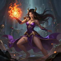 a sorceress casting a fire ball, League of Legends official splash art