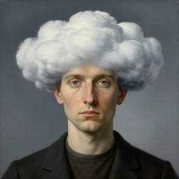 portrait of a man whos head is made of clouds, by rene magritte, centered, detailed painting, hd, hq, high resolution, high detail, 4 k, 8 k