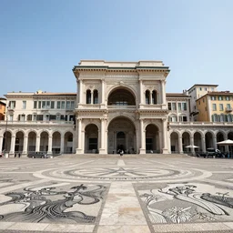 a new art style that mixes mosaic and sketching is used to portray Piazza della Vittoria in Genova