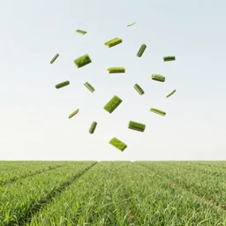 dimension with an infinite amount of small crop fields floating about 1 meter from each other