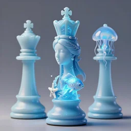 3 d print of queen chess piece of the light blue holy water light, unusually unique beauty, swimming fish, small jellyfish, starfish, emotionally evoking symbolic metaphors, head in focus, fantasy, ornamental, intricate, elegant, sensual, highly detailed digital painting, artstation, concept art, painterly, golden ratio, sharp focus, illustration