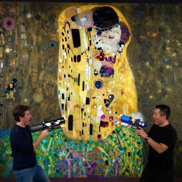 laughing!!!!!!!!!!!!!!!!!!! and playing with nerf water guns by waterhouse, craig mullins, ruan jia, gustave klimt