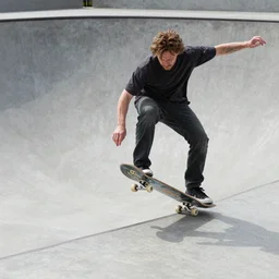Walter White skateboarding on a concrete mini-ramp