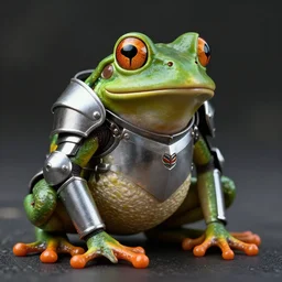 photorealistic frog in knight armor, futuristic, ( in a realistic style )