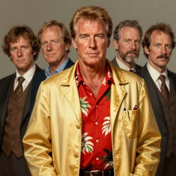formal portrait of charlton heston as doc brown wearing a gold lab coat over a red hawaiian shirt. digital art by eugene de blaas, ross tran, and nasreddine dinet, vibrant color scheme, intricately detailed, in the style of romanticism, cinematic, artstation, greg rutkowski