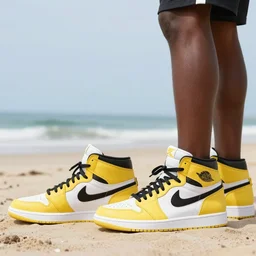 Digital art of a lemon wearing Nike Jordans and a black guy from inside the organization side by side on the beach