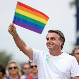 photograph of president jair bolsonaro waving a rainbow flag at a pride parade