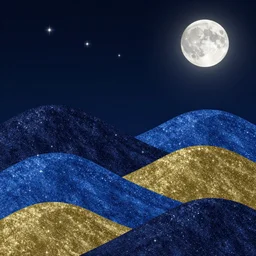 a variety of sparkly landscapes at night with stars and a full moon, by bob ross, by leonardo davinci, watercolor, wet on wet, on canvas, starry night