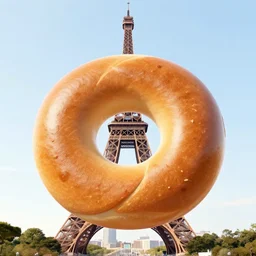 a giant bagel on the eiffel tower