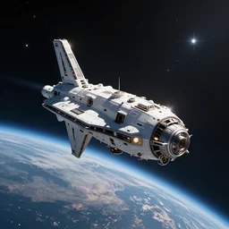 realistic photo of space ship just landed on future planet, stars are glowing around, octane render, very hyper realistic, highly detailed