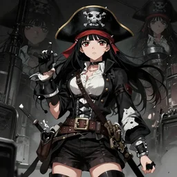 wide angle portrait of a female pirate, a cute uniform, somewhat of an anime in noir style, trending artwork, made with anime painter studio, by noir and an anime artist, collaboration