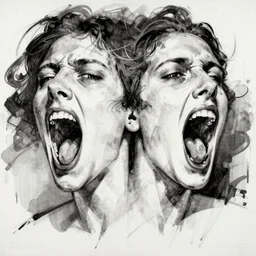 abstract art of screaming faces by aubrey beardsley, b & w