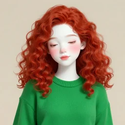 a shy brazilian girl blushing, white skin, red curly hair, wearing a green sweater, digital art, artstation, smooth