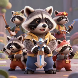 raccoon, clash royal style characters, unreal engine 5, octane render, detailed, cinematografic, cinema 4 d