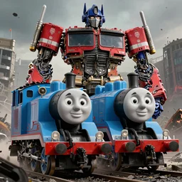 thomas the tank engine vs. optimus prime : big revenge : coming soon to theaters, epic cinematic poster, post - apocalypse, demolition, dark, dramatic, real life, realistic, photo, photorealistic, detailed, high quality, high resolution, 8 k, hdr, 4 k