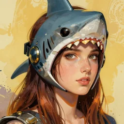 biopunk shark mask link from fallout new vegas, portrait illustration, pop art, splash painting, art by geof darrow, ashley wood, alphonse mucha, makoto shinkai, portrait