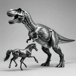t rex and a horse with legs, movement, strange, [ metal ], black and white photograph, 1 8 5 0 s