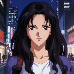 medium portrait salma hayek in neon genesis evangelion movie, detailed face, sci - fi city, tokyo, ufotable, key visual, cinematic, city background, night time, street, fate stay night, unlimited blade works, greg rutkowski, high resolution, street clothes, anime, high budget