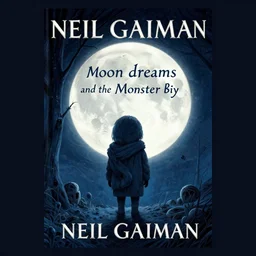 book cover for new neil gaiman book called moon dreams and the monster boy, award winning art, 8 k,