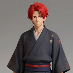 A male kitsune with red hair in a kimono, visualartzi, anime, Japanese, concept art by Karla Ortiz, James Paick, Charlie Bowater, Krenz Cushart, highly detailed, ultra detailed, ultra realistic, trending on artstation, cgstudio