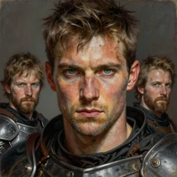 a highly detailed portrait painting of a rugged paladin with piercing eyes, by marc simonetti and michael whelan and gerald brom