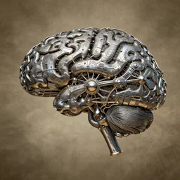 retro biodigital brain connectome, solar punk, damascus steel, in a symbolic and meaningful style