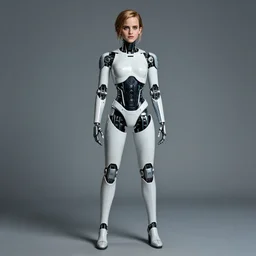 color studio photo of emma watson as an android, detailed, full body, human, machine, robot hybrid
