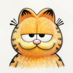 a pencil drawing of garfield, 8 k, close - up, front view