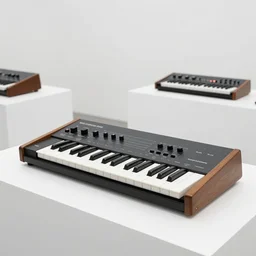 dezeen showroom , minimalissimo, archdaily, ignant, teenage engineering moad, product design concept, product shot of moog melotron synthesizer made by jony ives , dieter rams, 8k, high detailed photo