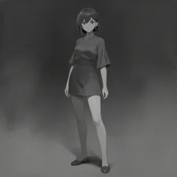 3 d, greyscale ambient occlusion paining of a stylized standing anime girl, nurzhan bekkaliyev, akira toiyama