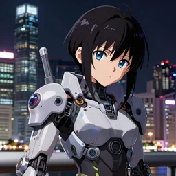 portrait of anime girl in mechanic armor in night kowloon city by makoto sinkai, my hero academia, cyberpunk, greg rutkowski, perfect face, fine details