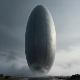 professional landscape photograph of a single massive beautiful neo - futuristic matte symmetrical elongated oval monolith by ilm, denis villeneuve, emmanuel shiu, zaha hadid, mist vapor, deep color, cinematic architectural scale, dramatic, volumetric, concept art, hard surface, hyperrealism, very high detail, trending on artstation, sharp focus, rendered in octane