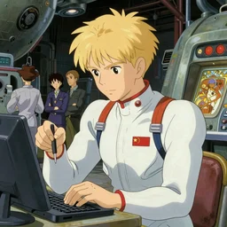 spaceship mechanic at work in a busy docking bay, blonde, bodysuit, finely illustrated face, highly detailed, matte, studio ghibli, tankobon, in the style of ilya kuvshinov and krenz cushart and william - adolphe bouguereau and alphonse mucha