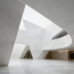 white marble interior photograph, architecture carved, shiny, brutalist, angular, expansive, by louis kahn and moshe safdie