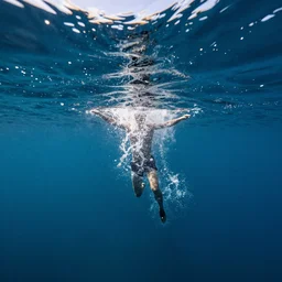 breaking the surface of the water, underwater photography with light scattering and water refractions, smooth