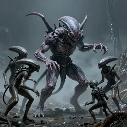 cthulhu fighting several aliens by H R Giger