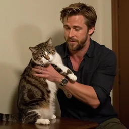 ryan gosling getting mugged by a cat