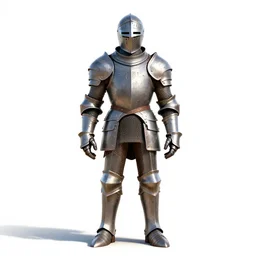 weathered knight in shining armor, stylized pixar-style 3d render, full body, standing, isolated on a pure white background, centered, whole figure in frame, sharp focus, studio lighting