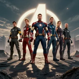 The avengers, gta artstyle, macro, wide shot, dramatic lighting, octane render, hyperrealistic, HD
