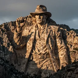 mountain carved in the shape of male indiana jones