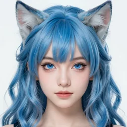 centered detailed portrait of a extremely beautiful aesthetic young cat girl and elves hybrid, symmetrical, long blue wavy hair, sharp focus on the eyes, final fantasy, details, intricate, octane render, smooth face, illustration, fairy lighting, hyperrealistic, by wlop and dmitry prozorov, artgerm, artstation, award winning, no hands
